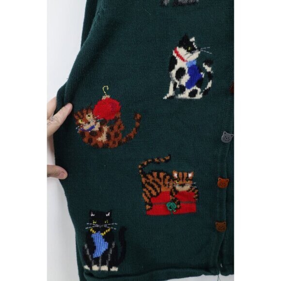 Vintage Y2K 2001 Womens 3X Christmas Cat Bells Wool Blend Knit Cardigan Sweater - Picture 6 of 16
